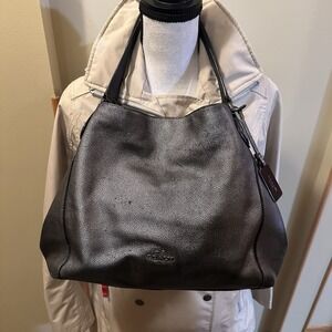Coach Edie 31 Gunmetal Metallic Pebbled Leather Shoulder Bag Silver Turn Lock